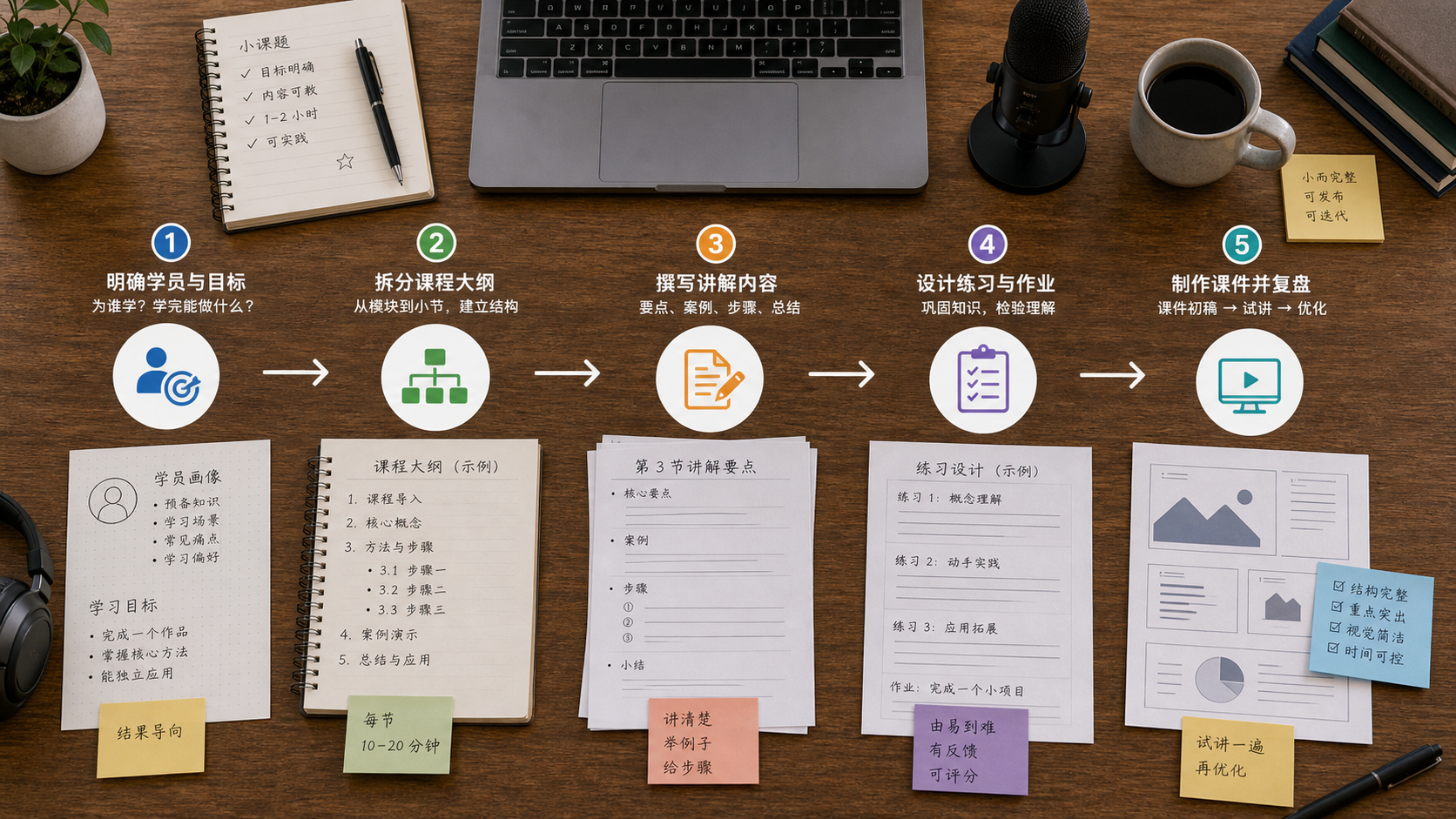 AI 课程制作从学习目标到练习题和幻灯片的流程