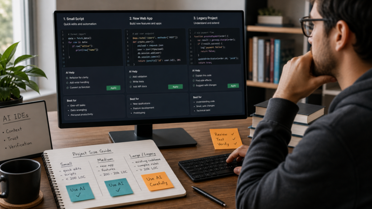 开发者在桌面上比较不同 AI IDE 适合的项目类型